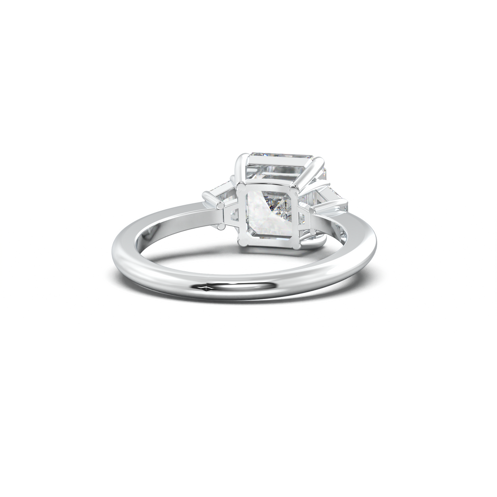 Asscher Baguette Three-Stone Engagement Ring