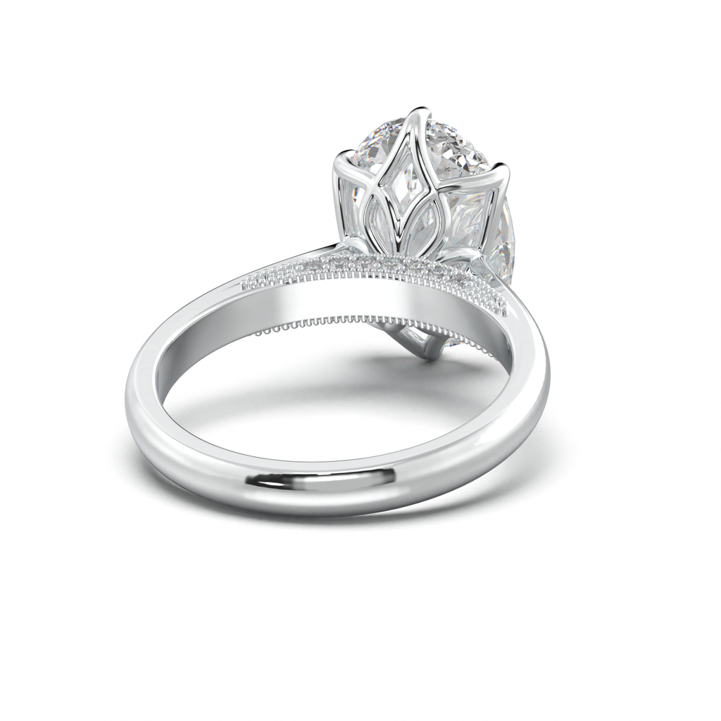 Oval Tulip Setting Hidden bridge Halo Engagement Ring