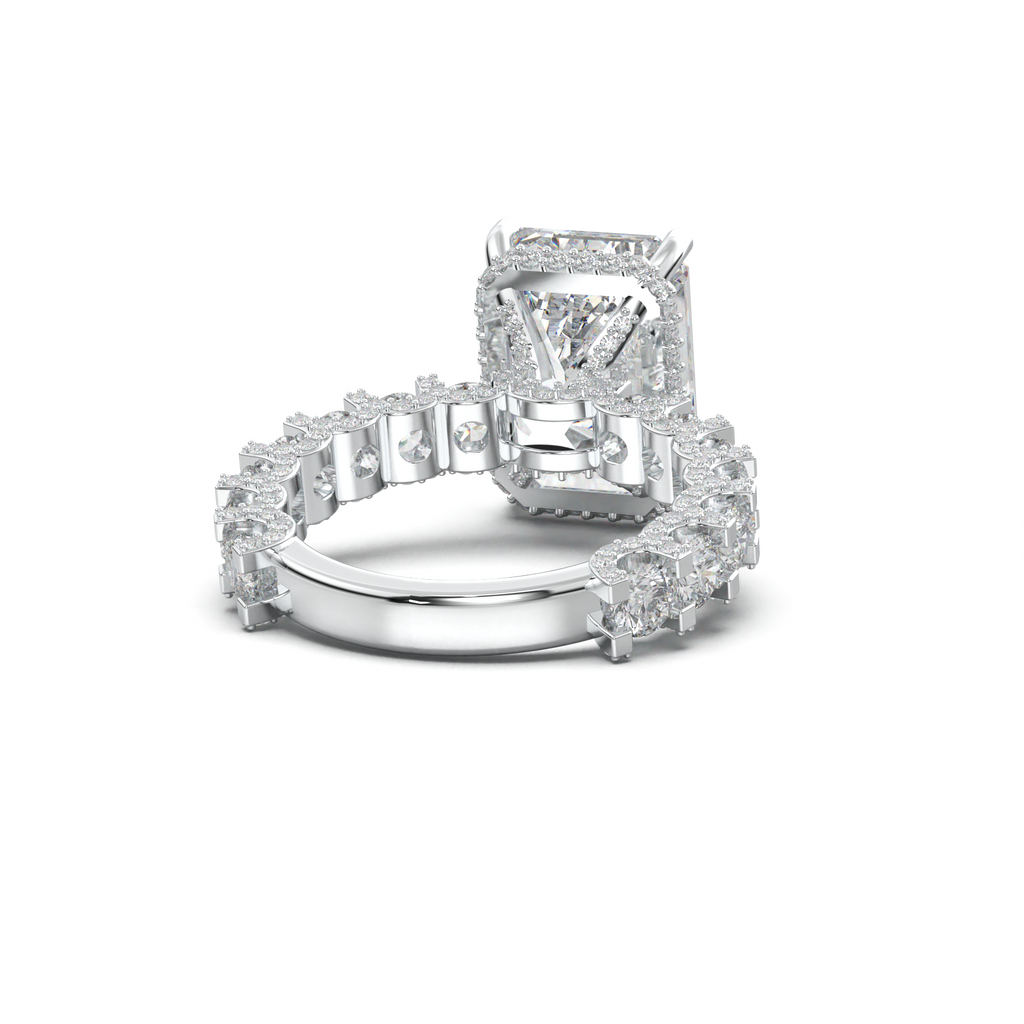 Emerald Diamond Band Engagement Ring