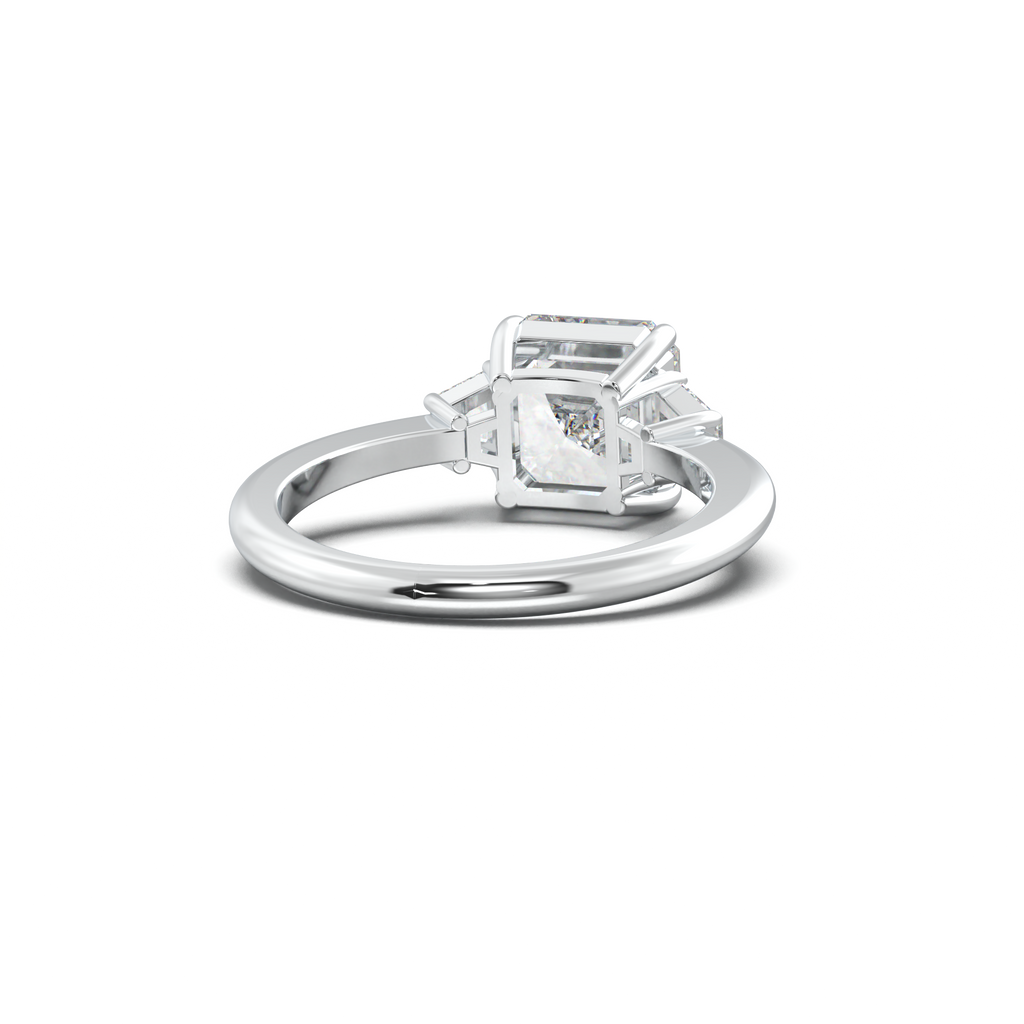 Asscher Baguette Three-Stone Engagement Ring