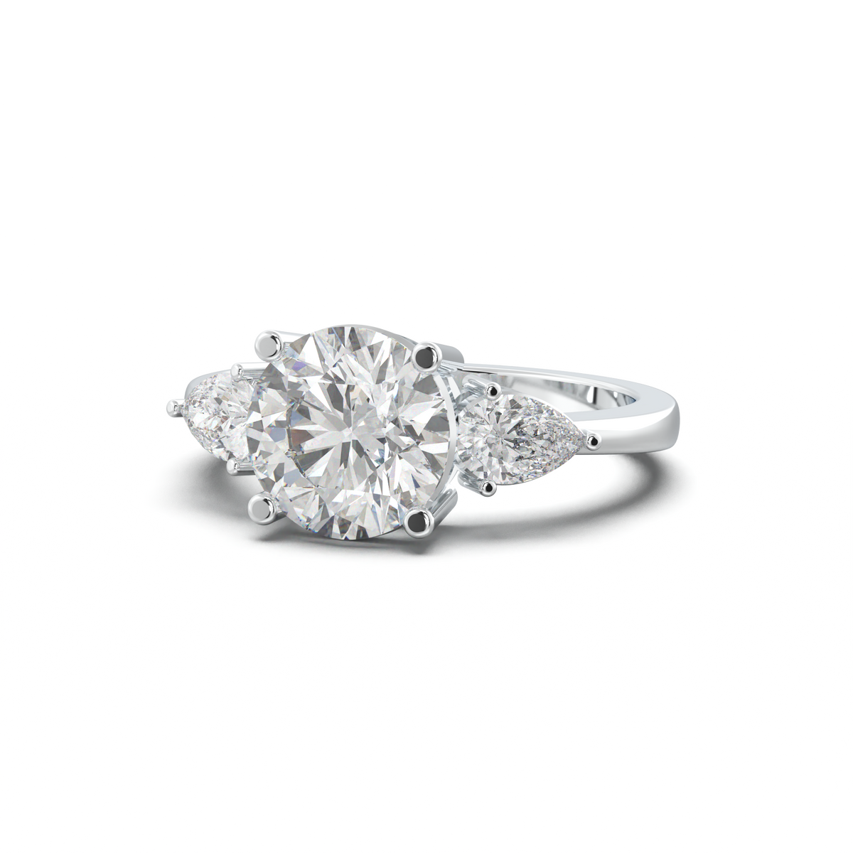 Round Pear Three-Stone Engagement Ring