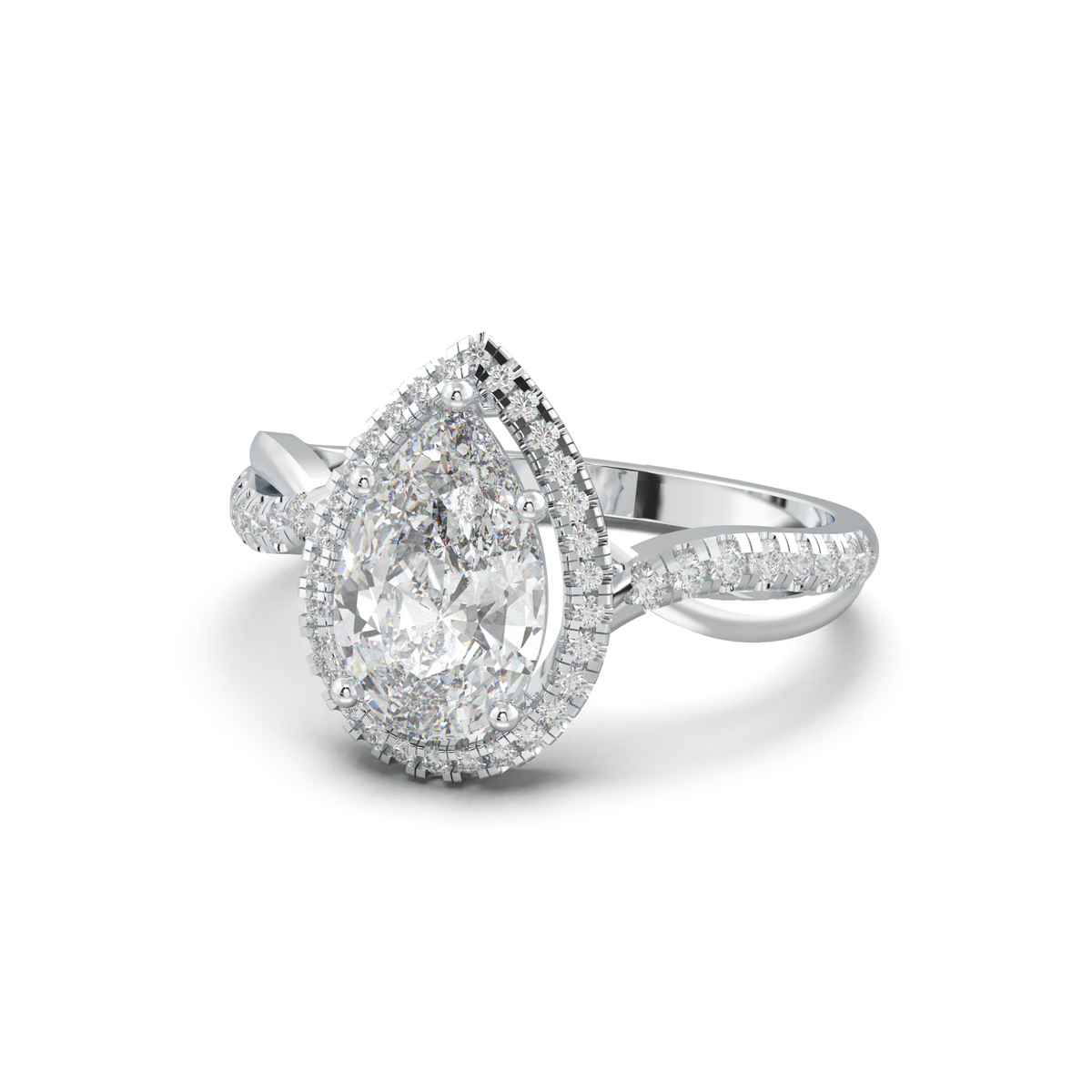 Pear Halo Twisted Pavé Engagement Ring