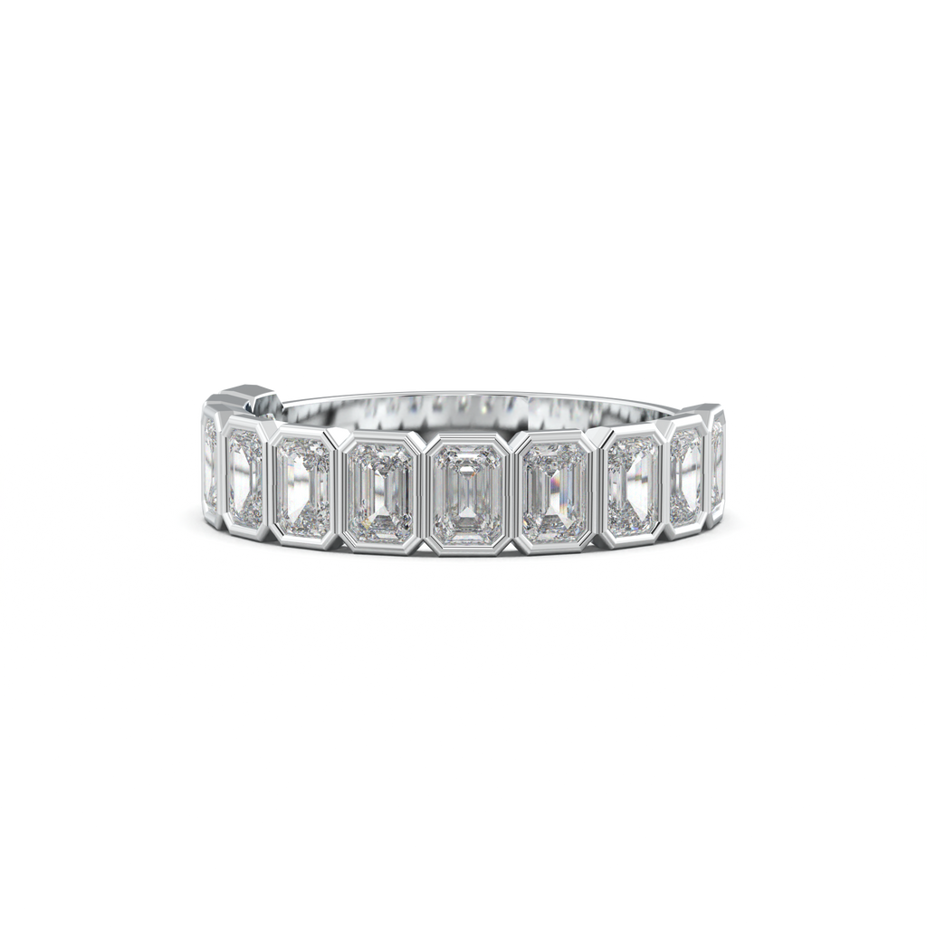 Emerald Bezel Half-Eternity Wedding Band