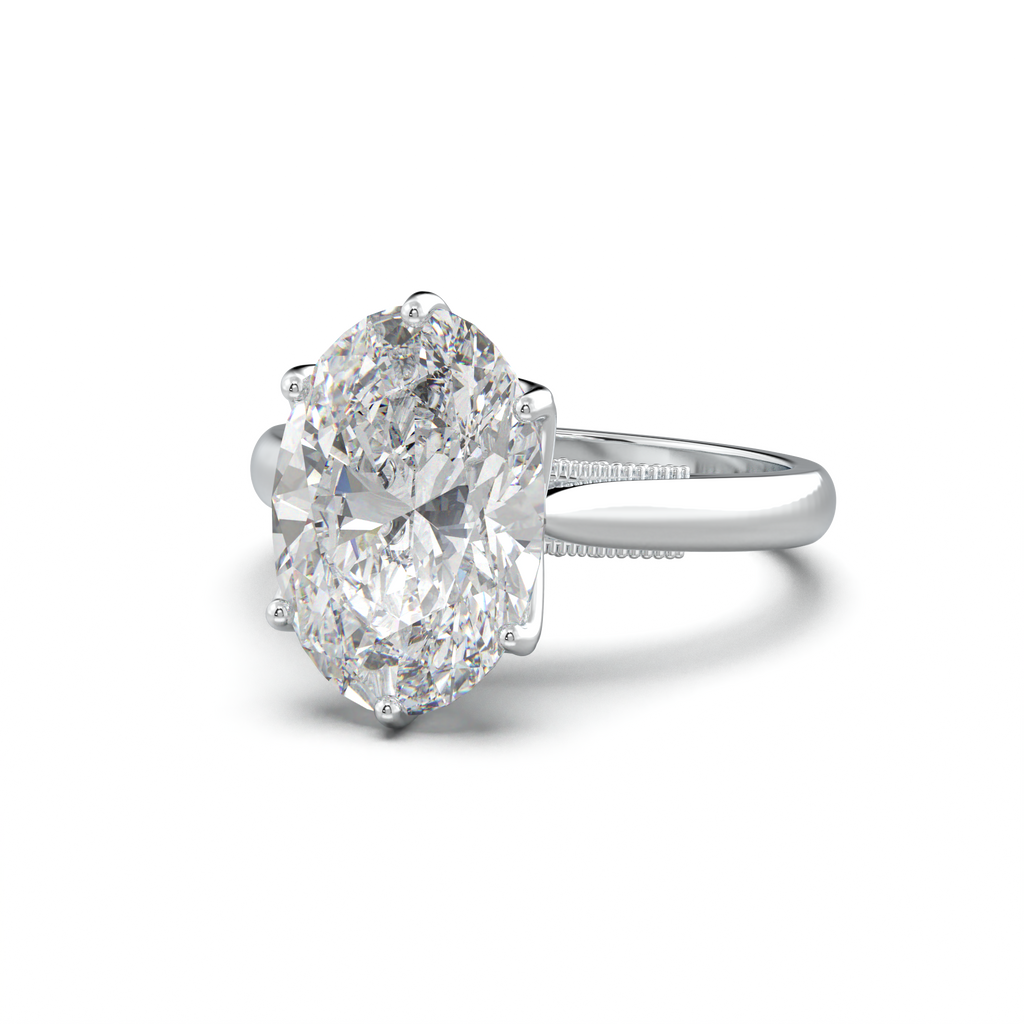 Oval Tulip Setting Hidden bridge Halo Engagement Ring