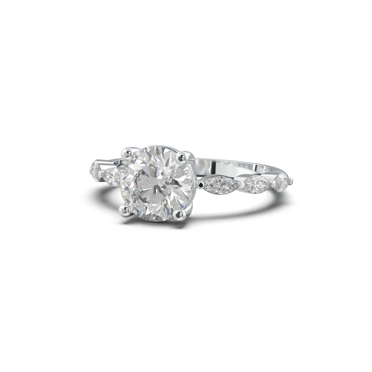 Round Marquise Side-Stone Engagement Ring