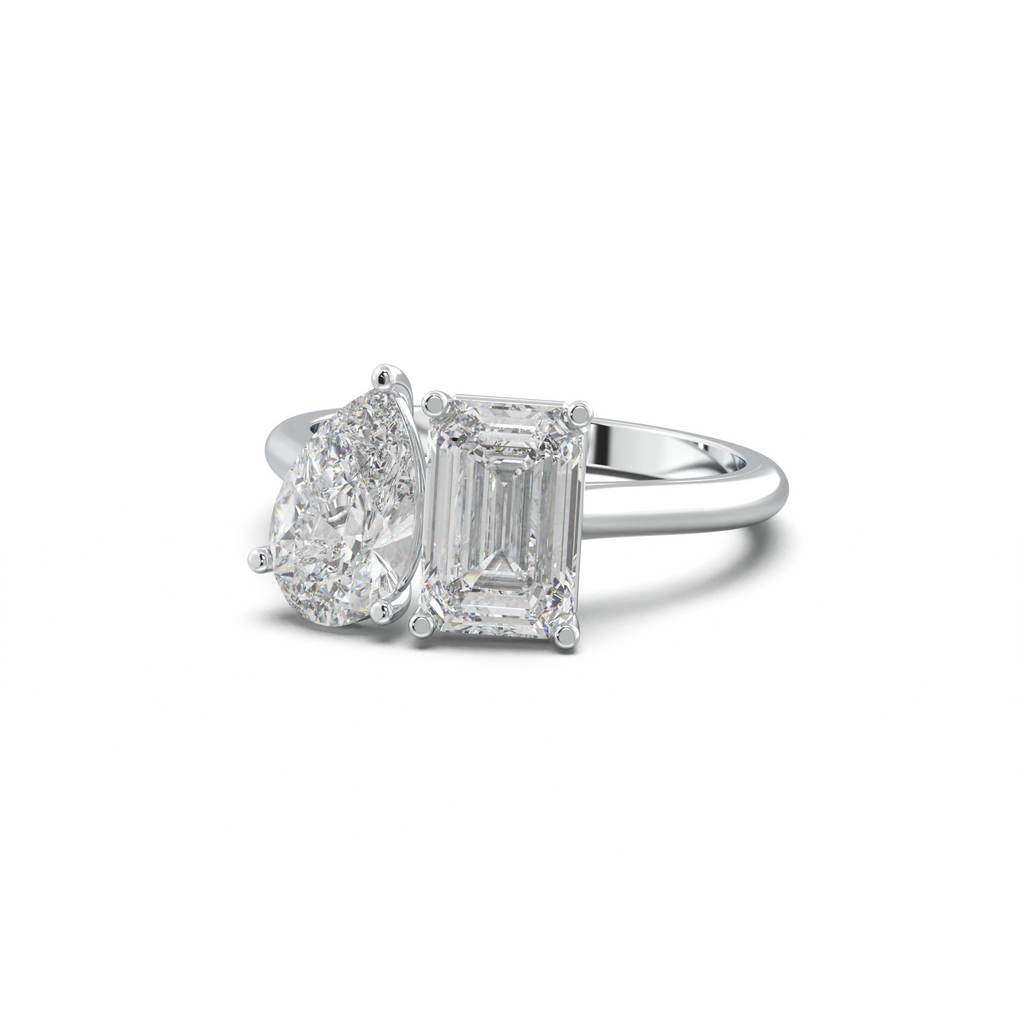 Pear & Emerald Toi et Moi Engagement Ring