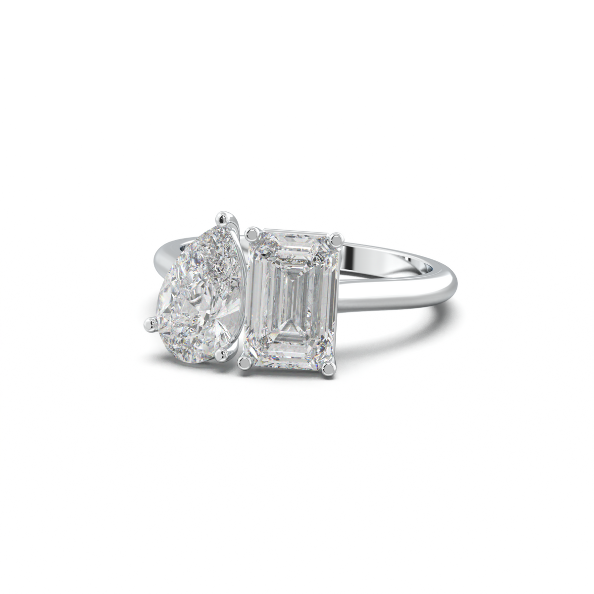 Pear & Emerald Toi et Moi Engagement Ring