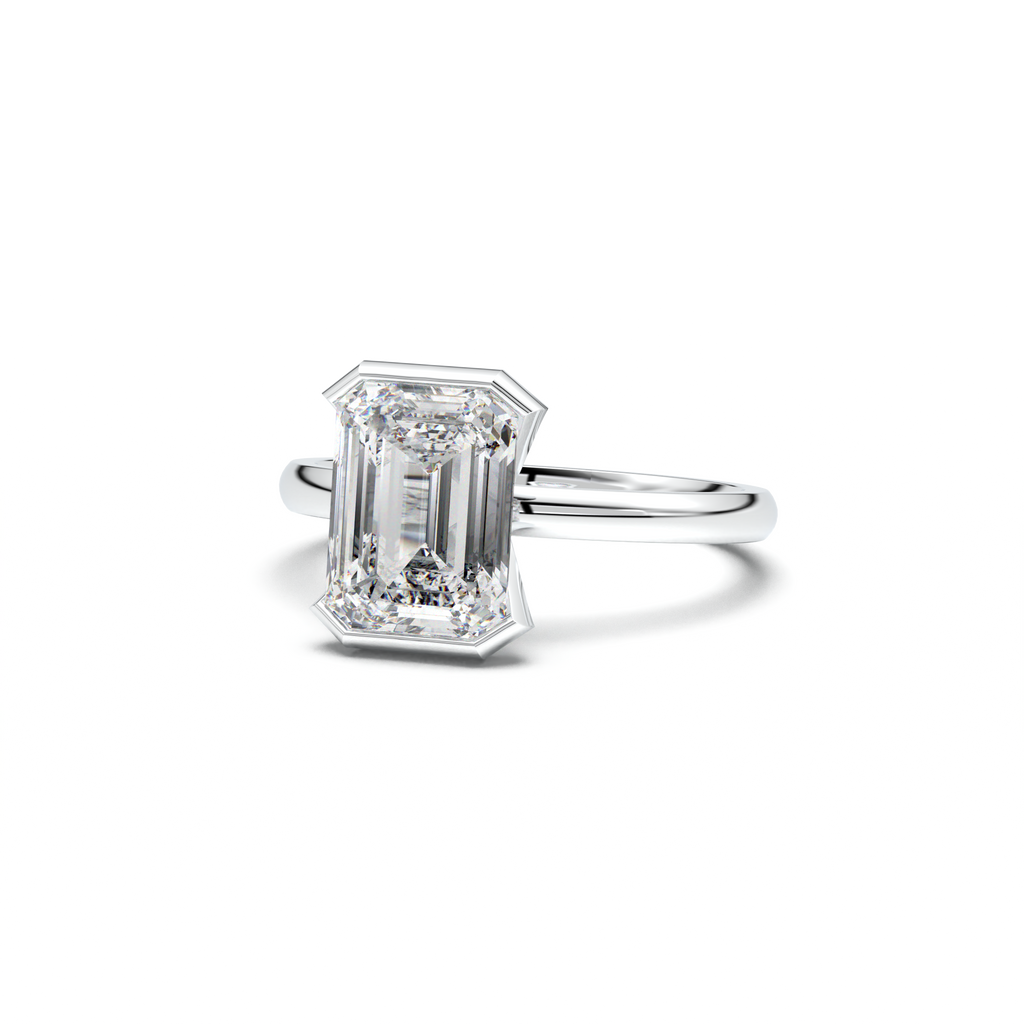 Emerald Cut Half-Bezel Engagement Ring