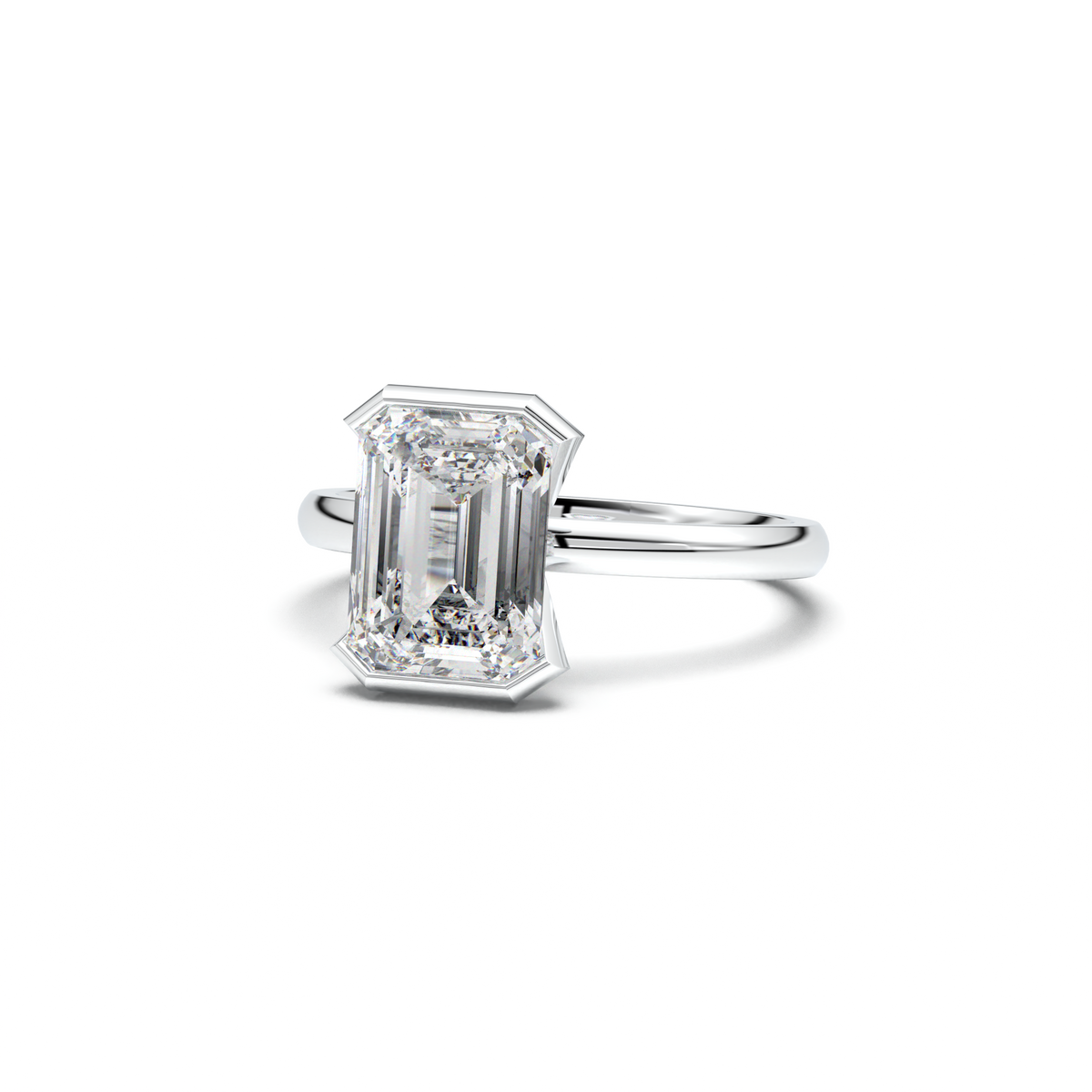 Emerald Cut Half-Bezel Engagement Ring