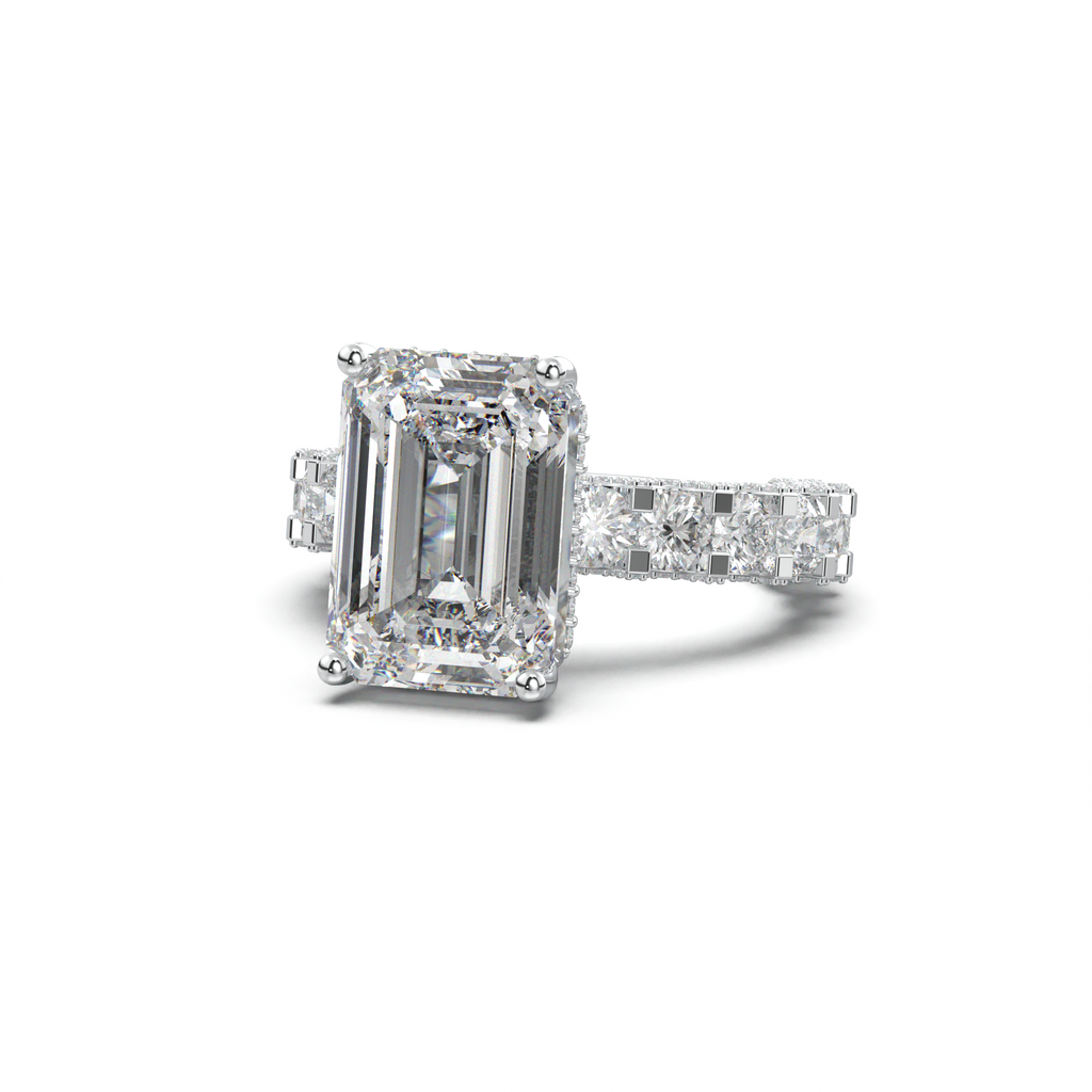 Emerald Diamond Band Engagement Ring
