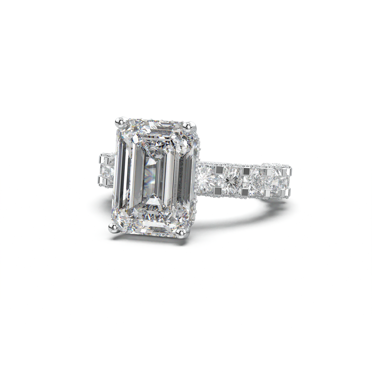 Emerald Diamond Band Engagement Ring