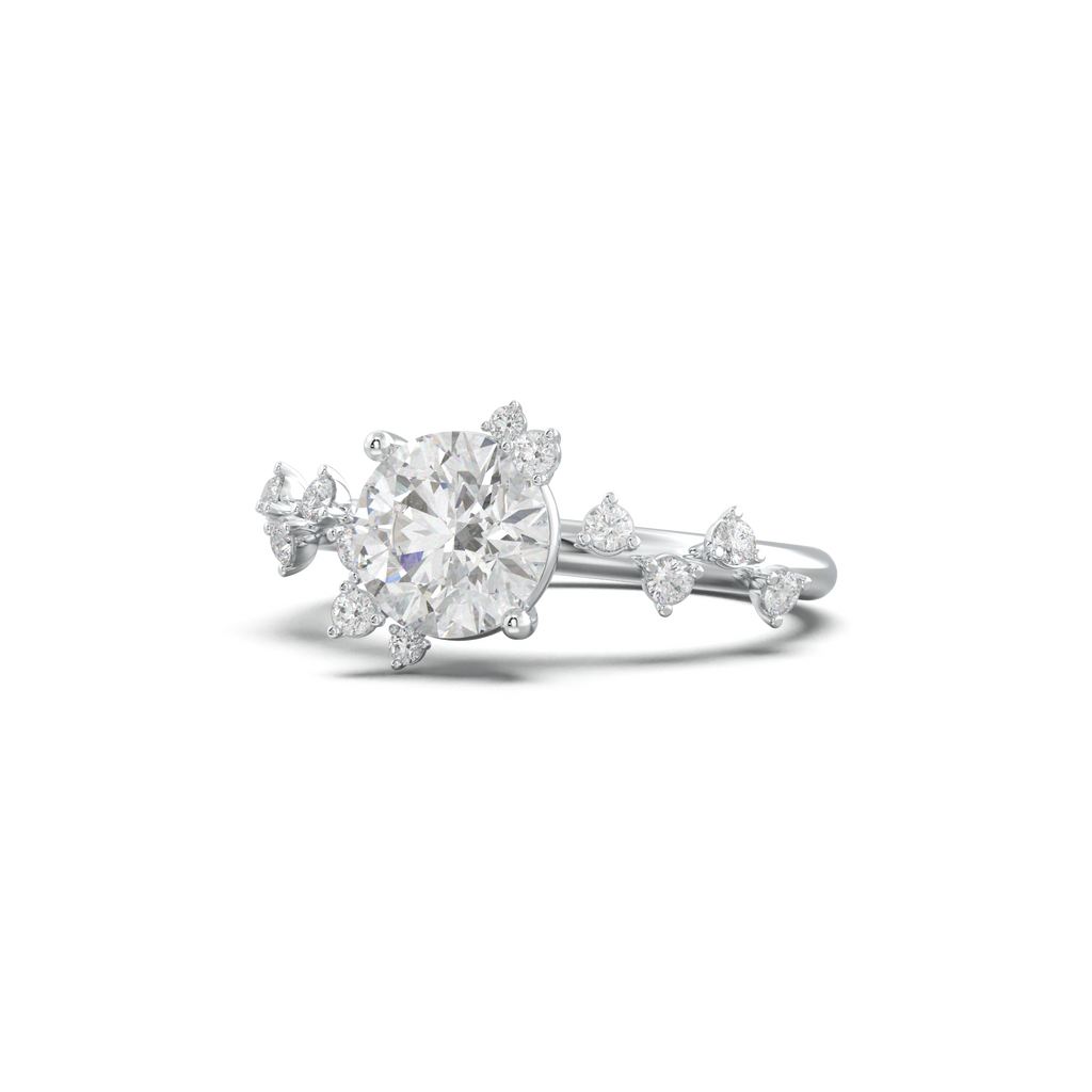Round Botanical Accent Engagement Ring