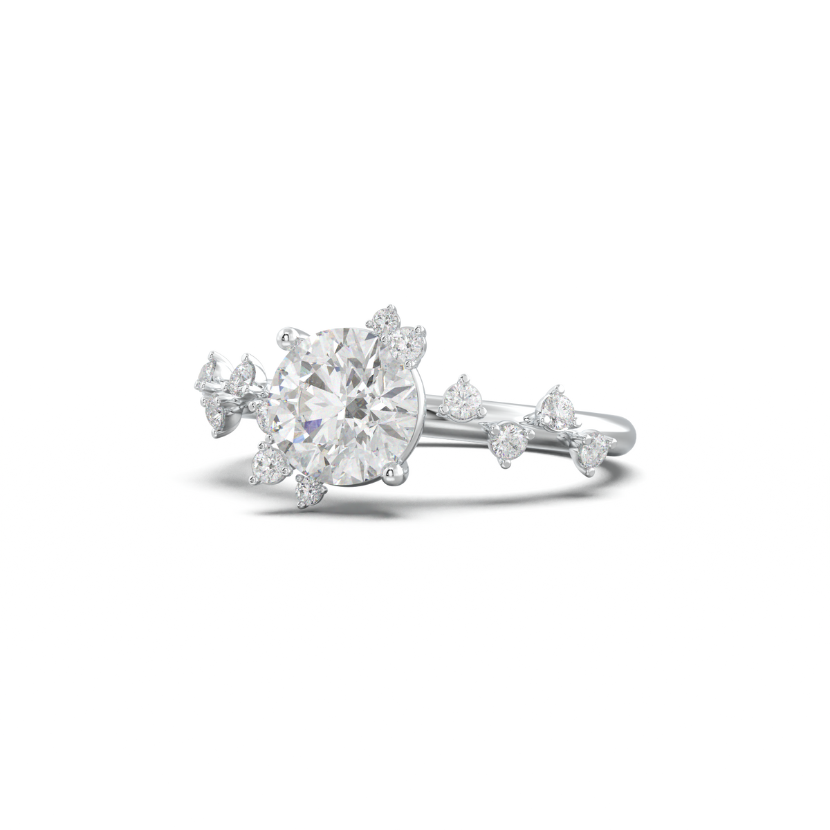 Round Botanical Accent Engagement Ring