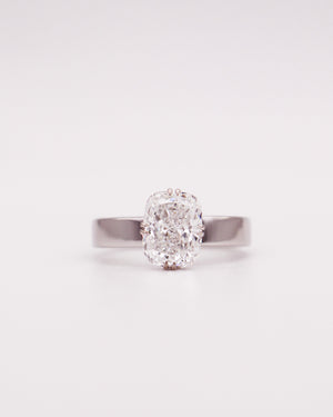 Wide Band Celestial Hidden Halo Elongated Cushion Ring