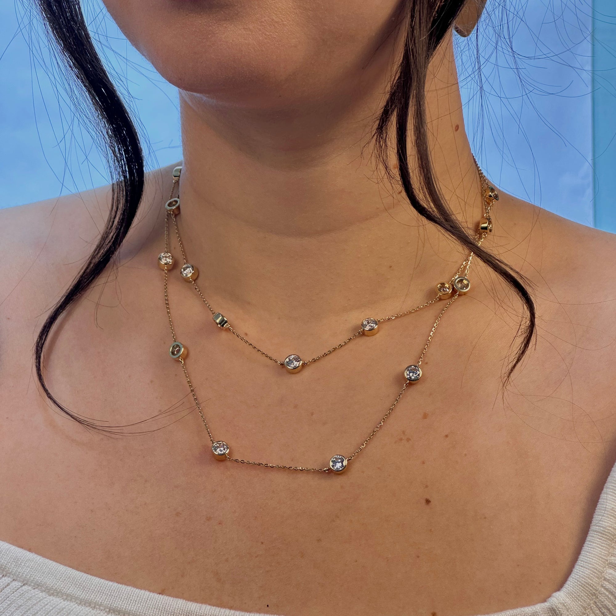 Double Layered Station Round Chain Necklace