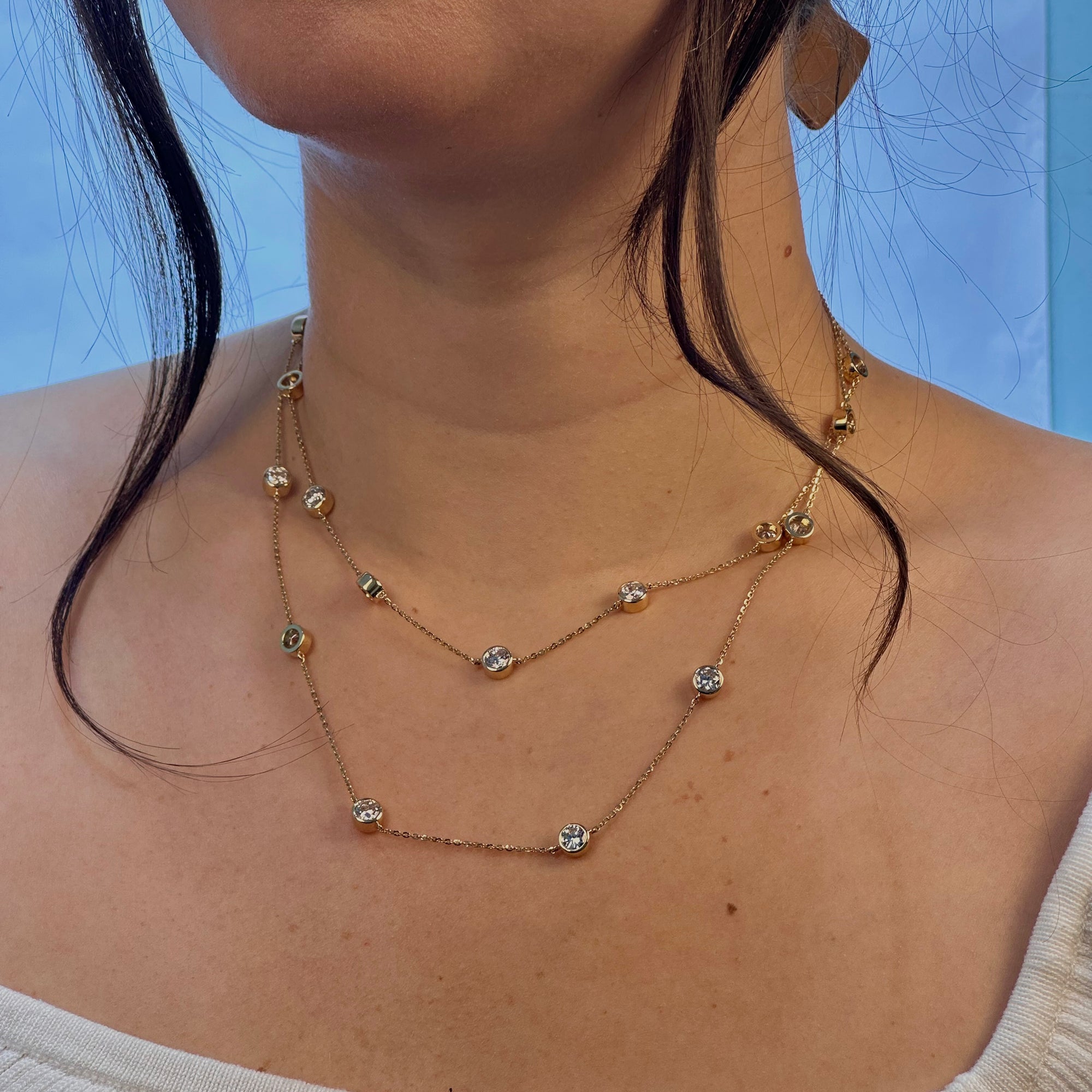 Double Layered Station Round Chain Necklace