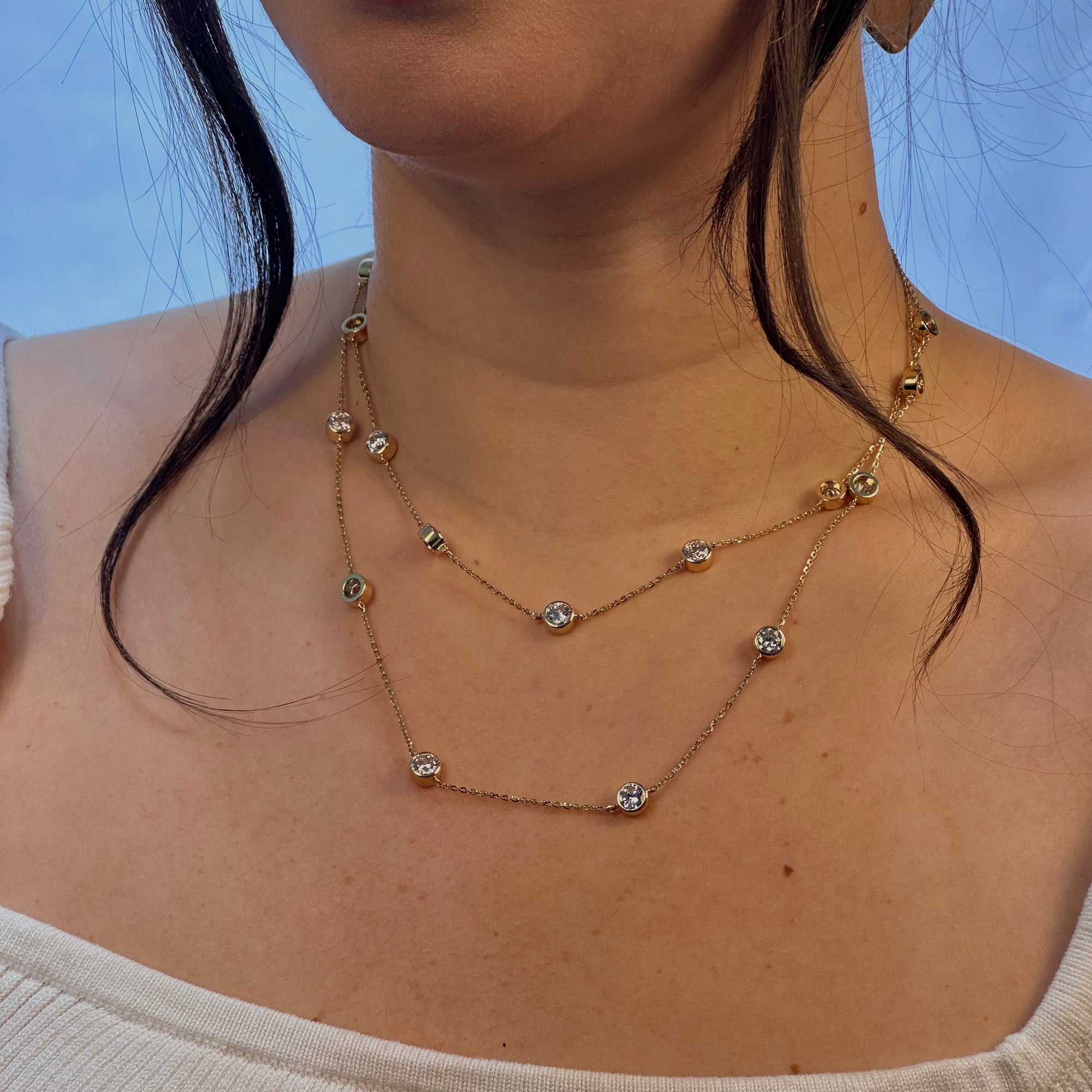 Double Layered Station Round Chain Necklace