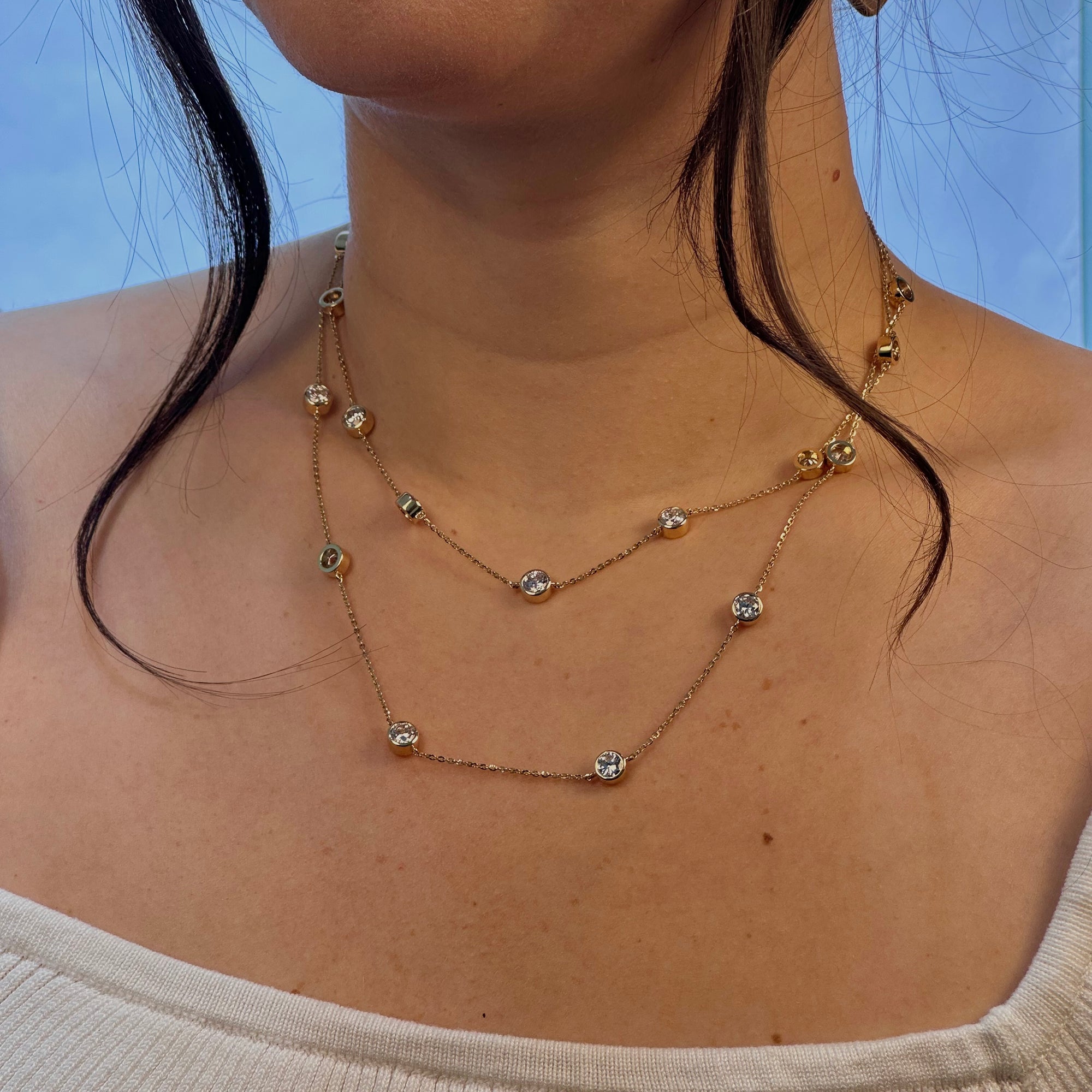Double Layered Station Round Chain Necklace