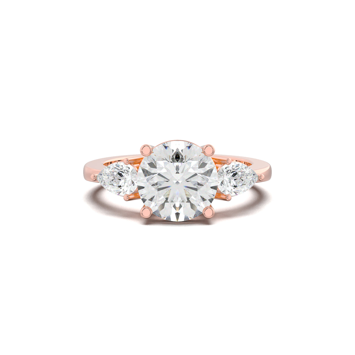 LR00580 emerald three-row pavé engagement ring rose gold top view