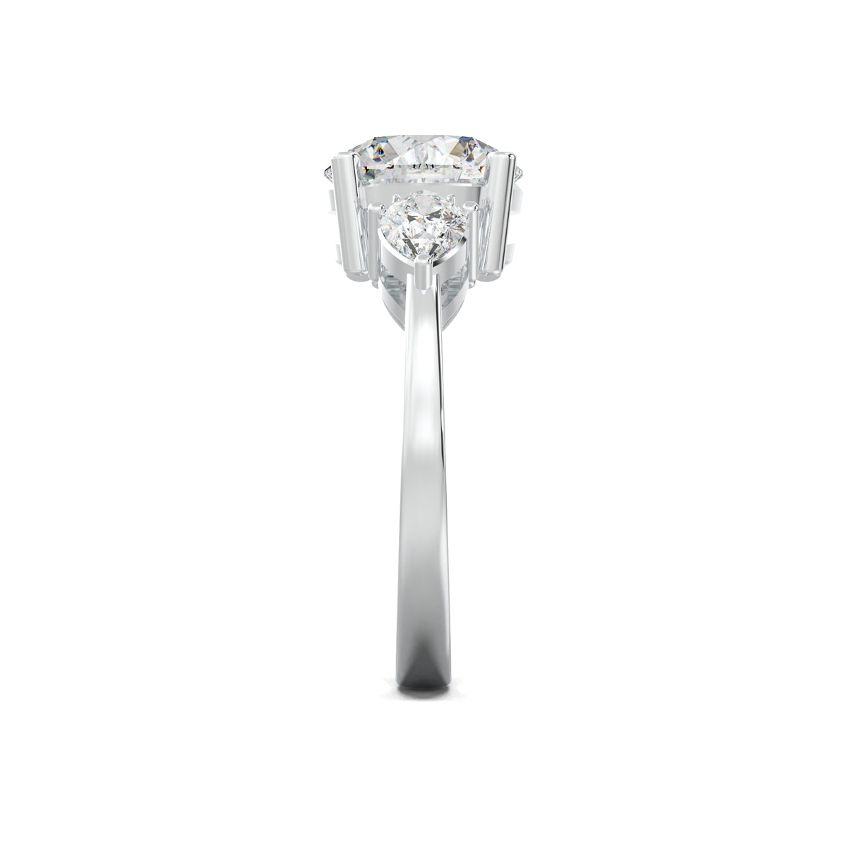 LR00580 emerald three-row pavé engagement ring white gold side view