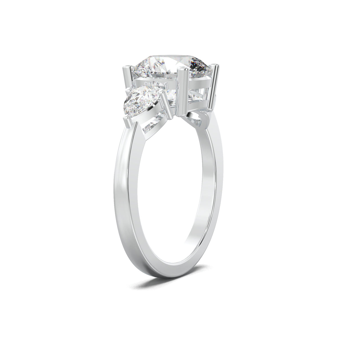 LR00580 emerald three-row pavé engagement ring white gold three-quarter view