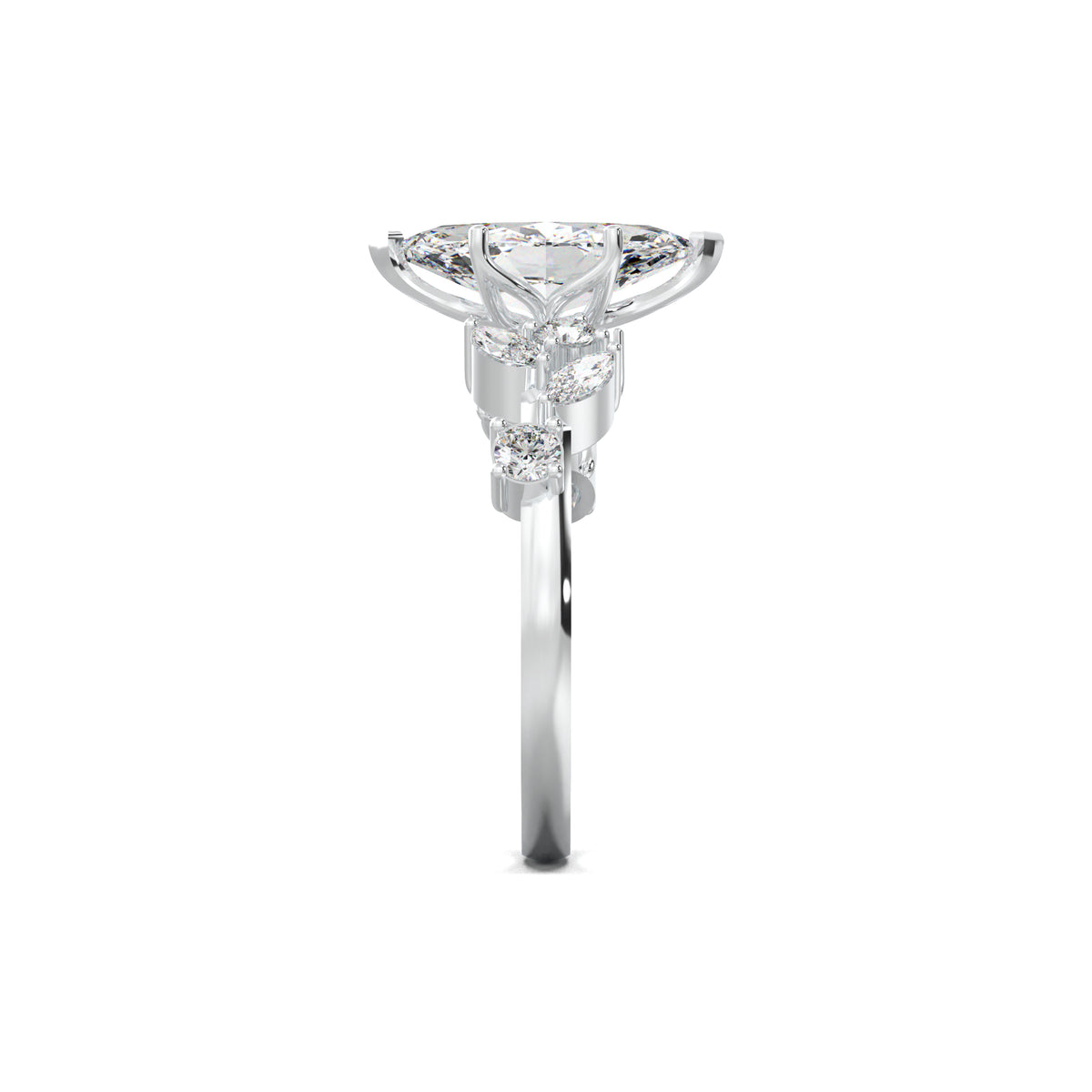 LR18784 marquise mixed side-stone engagement ring white gold side view