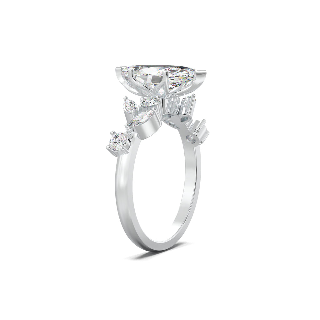 LR18784 marquise mixed side-stone engagement ring white gold three-quarter view