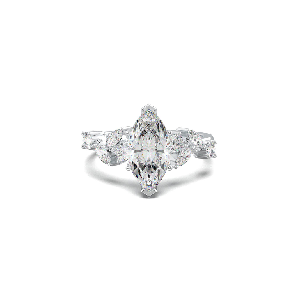LR18784 marquise mixed side-stone engagement ring white gold top view