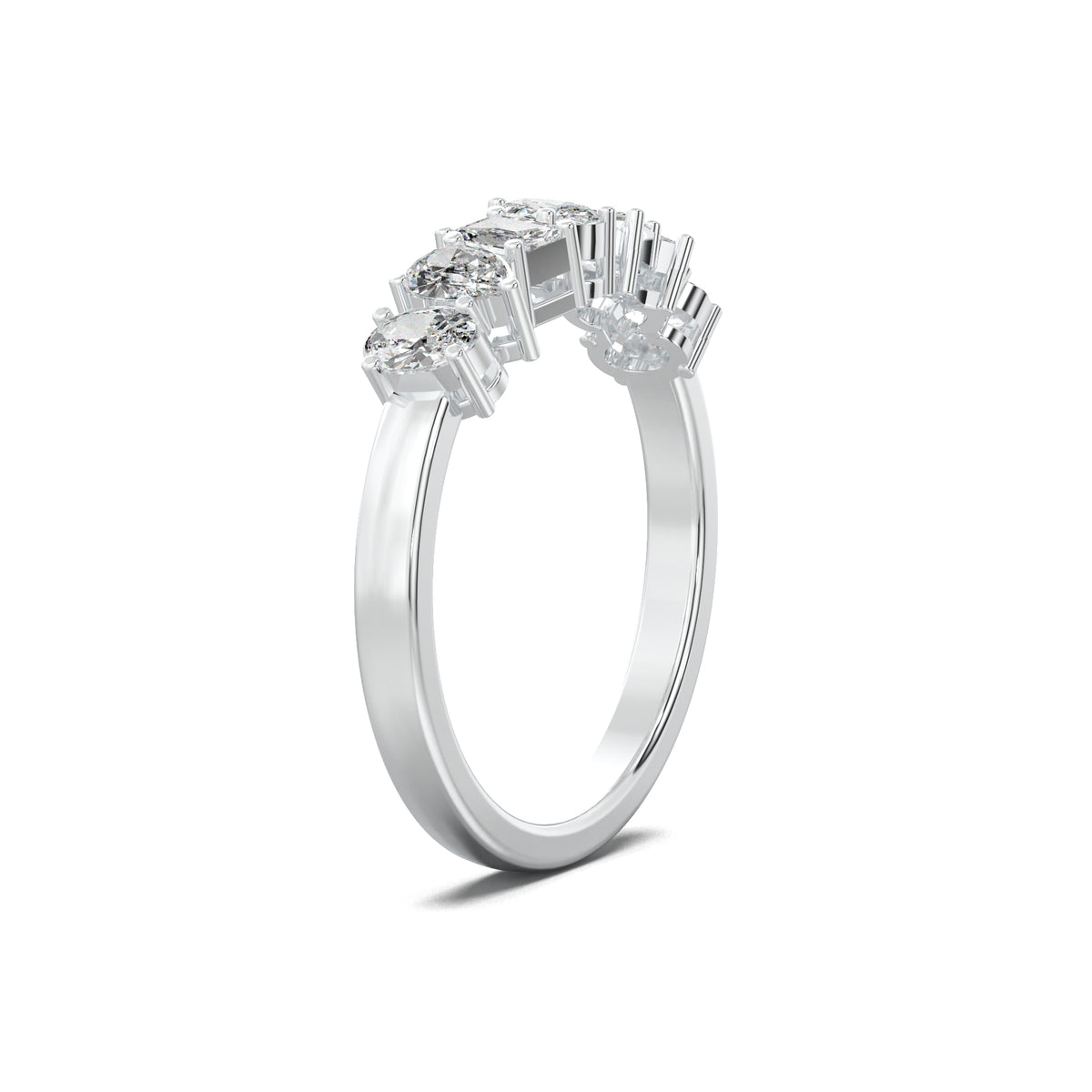LR19066 mixed-shape seven-stone wedding band white gold three-quarter view
