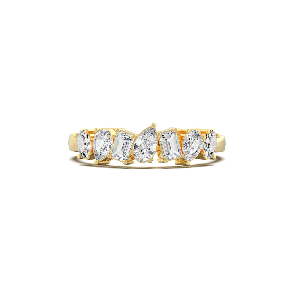 LR19066 mixed-shape seven-stone wedding band yellow gold top view