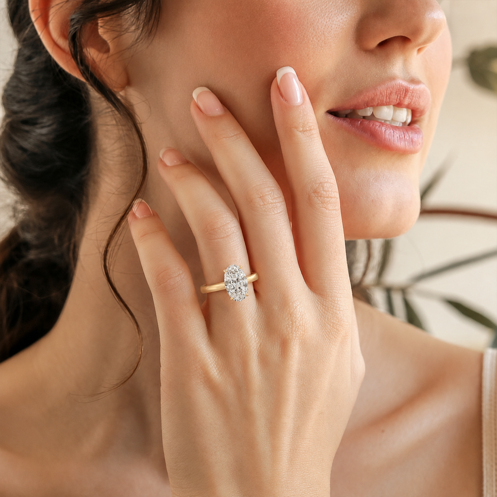 LR19100 oval solitaire engagement ring model image