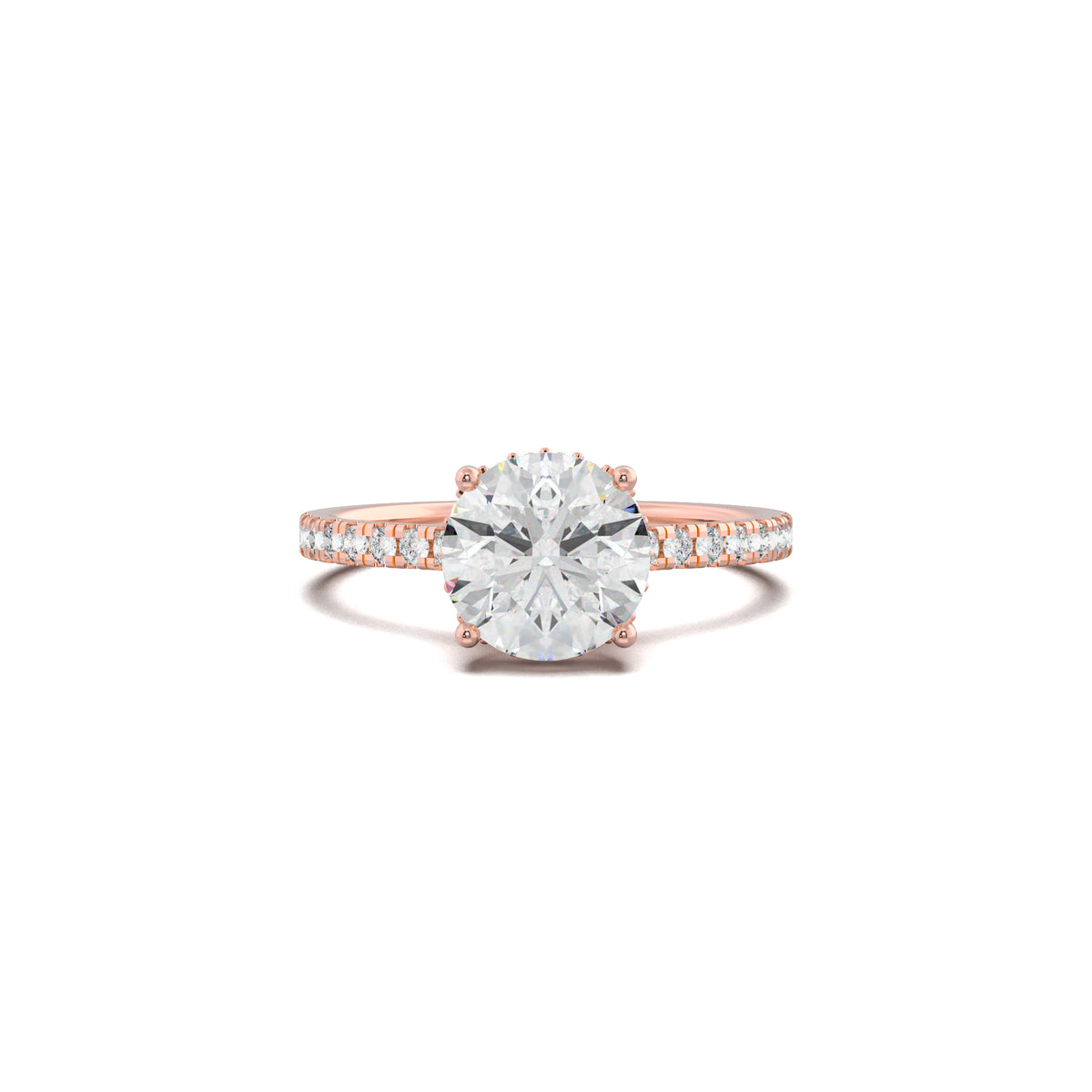 LR19955 round engagement ring rose gold top view