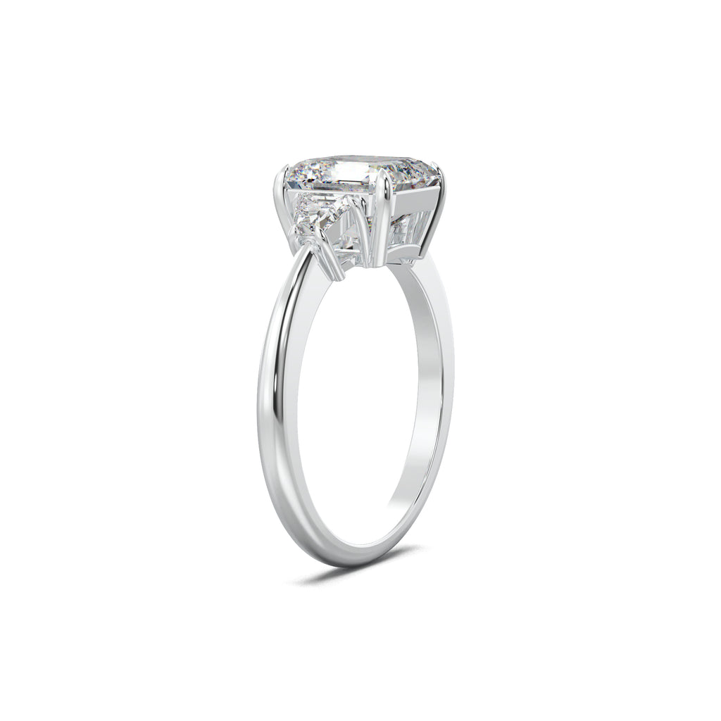 LR21881 square emerald baguette three-stone engagement ring white gold three-quarter view