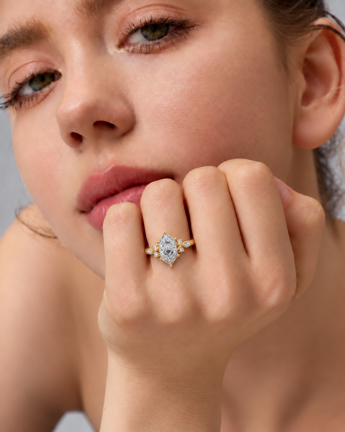 LR21882 elongated hexagon mixed side-stone engagement ring model image