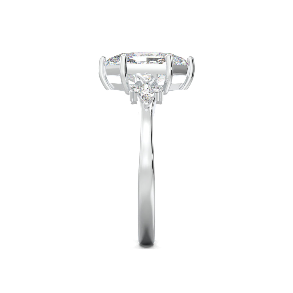 LR21882 elongated hexagon mixed side-stone engagement ring white gold side view