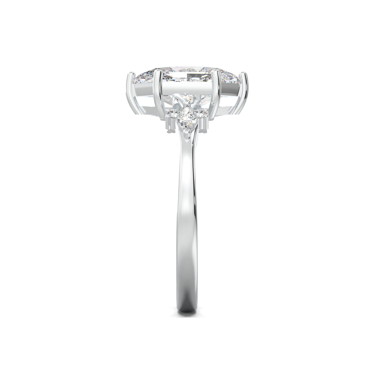 LR21882 elongated hexagon mixed side-stone engagement ring white gold side view