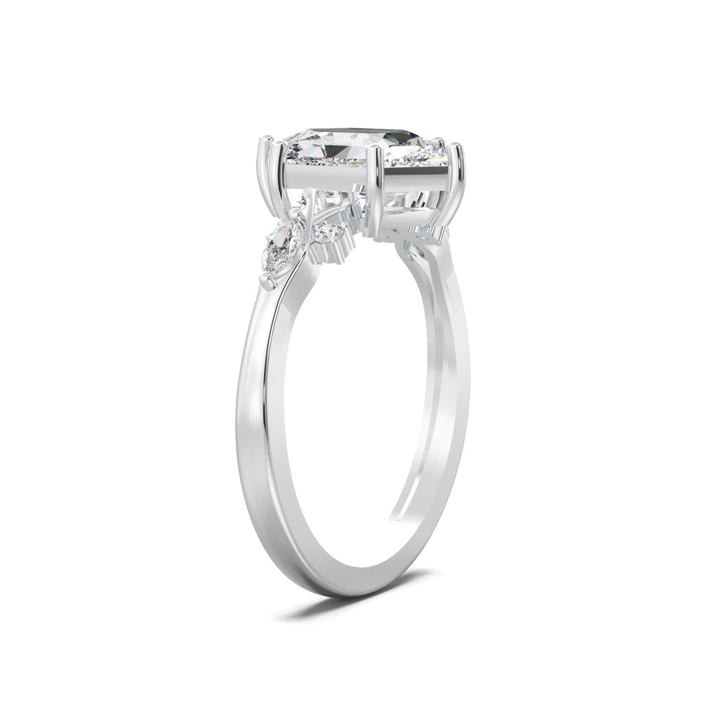 LR21882 elongated hexagon mixed side-stone engagement ring white gold three-quarter view