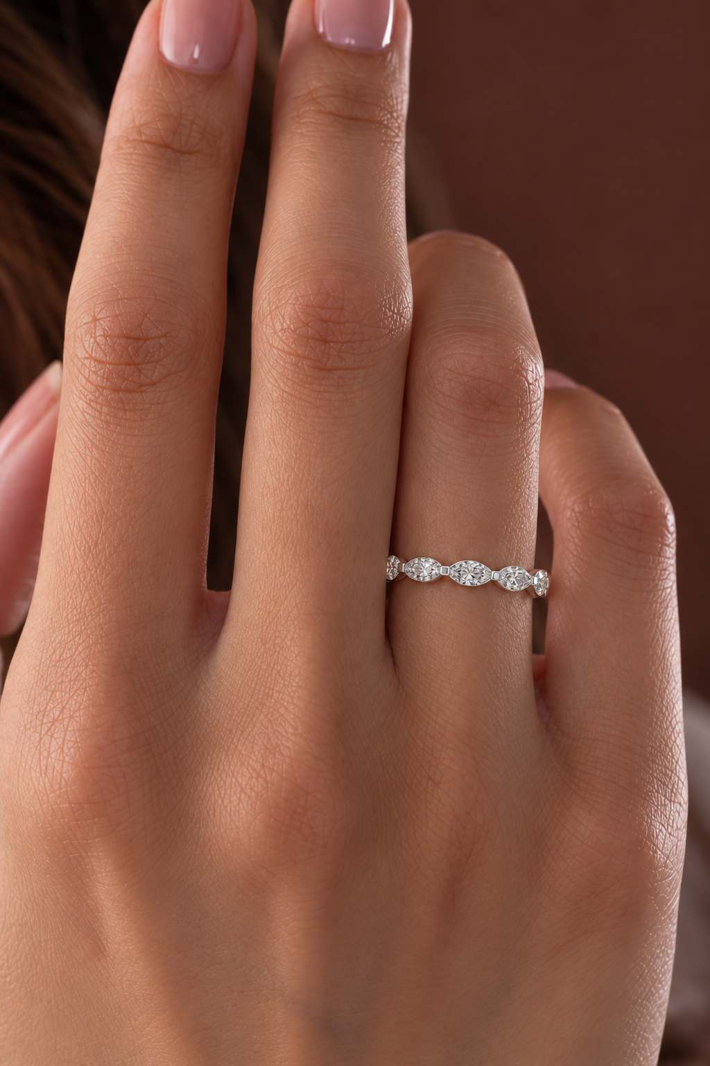 LR21960 east-west marquise half-eternity wedding band model image