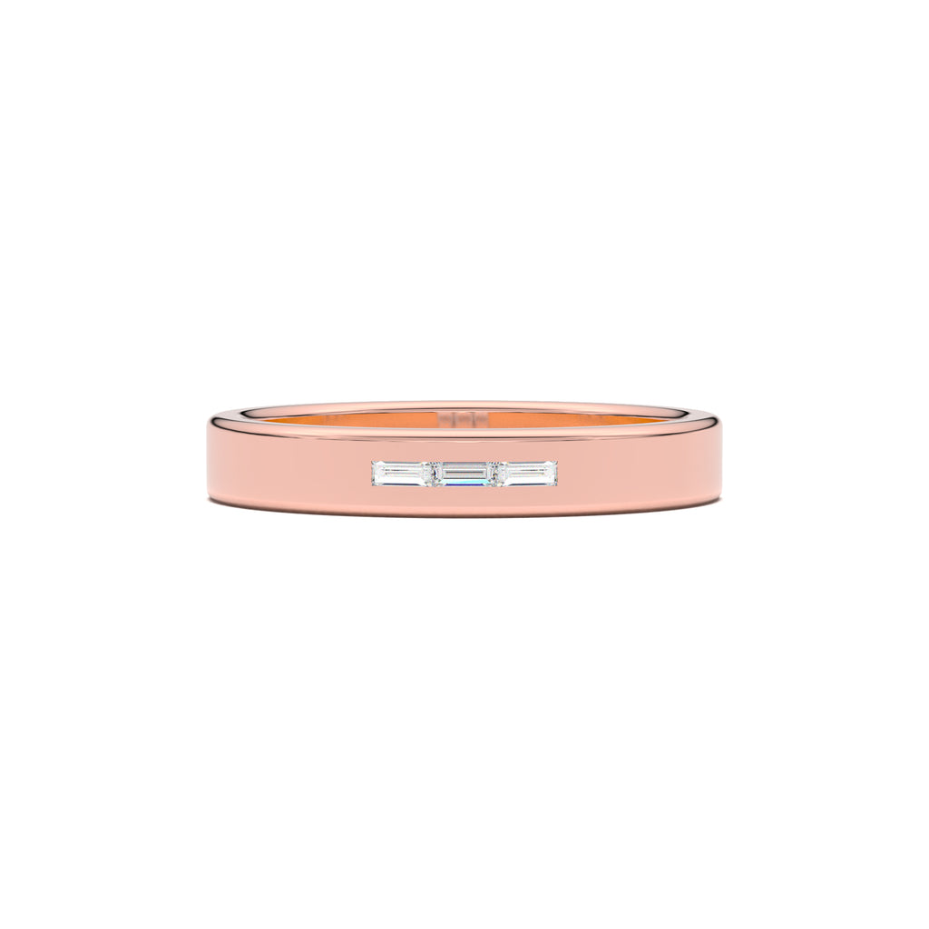 MR00128 horizontal baguette trio men's band rose gold top view