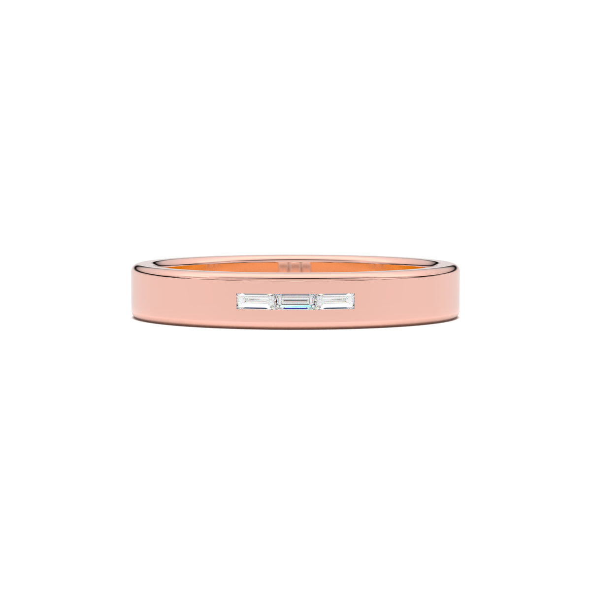 MR00128 horizontal baguette trio men's band rose gold top view