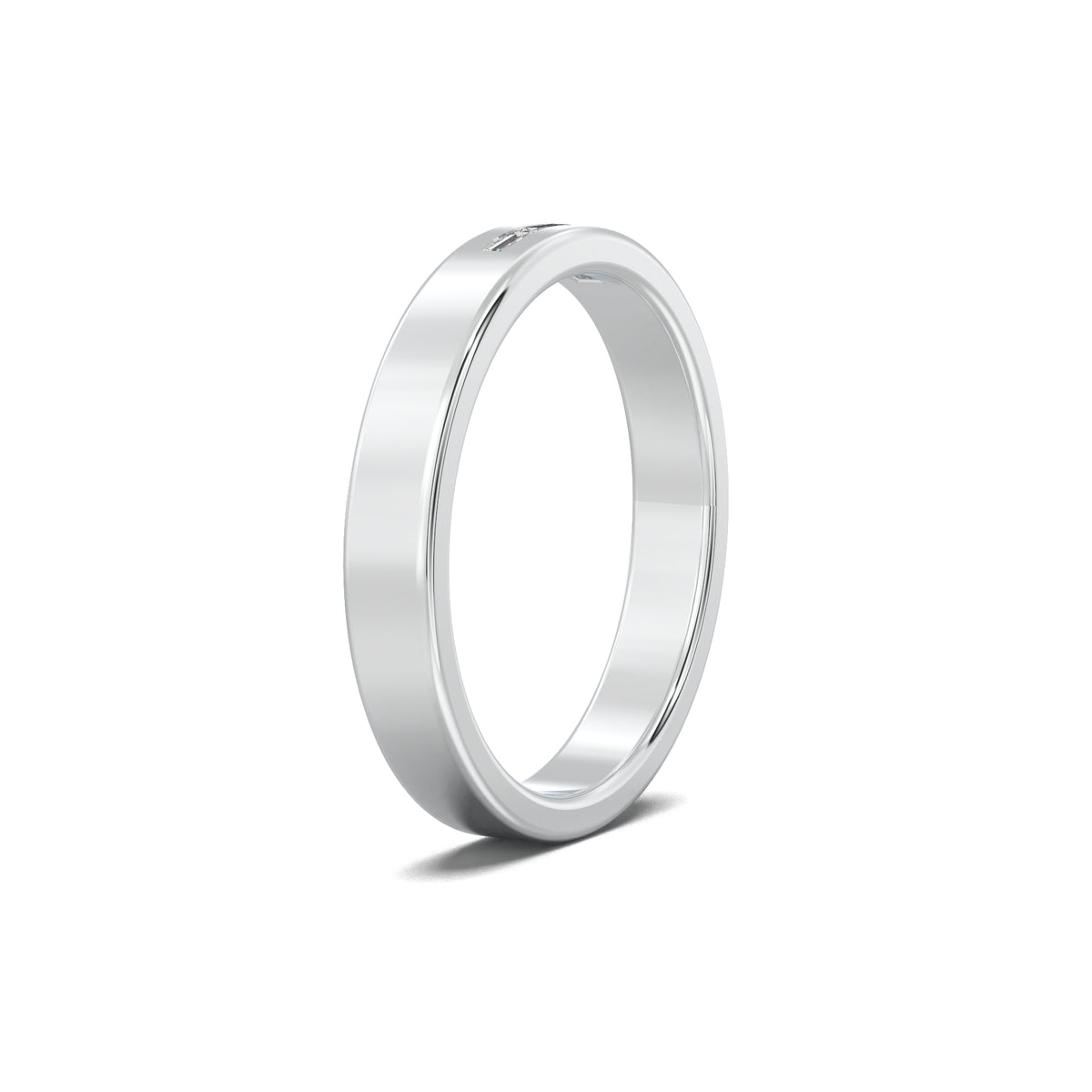 MR00128 horizontal baguette trio men's band white gold three-quarter view