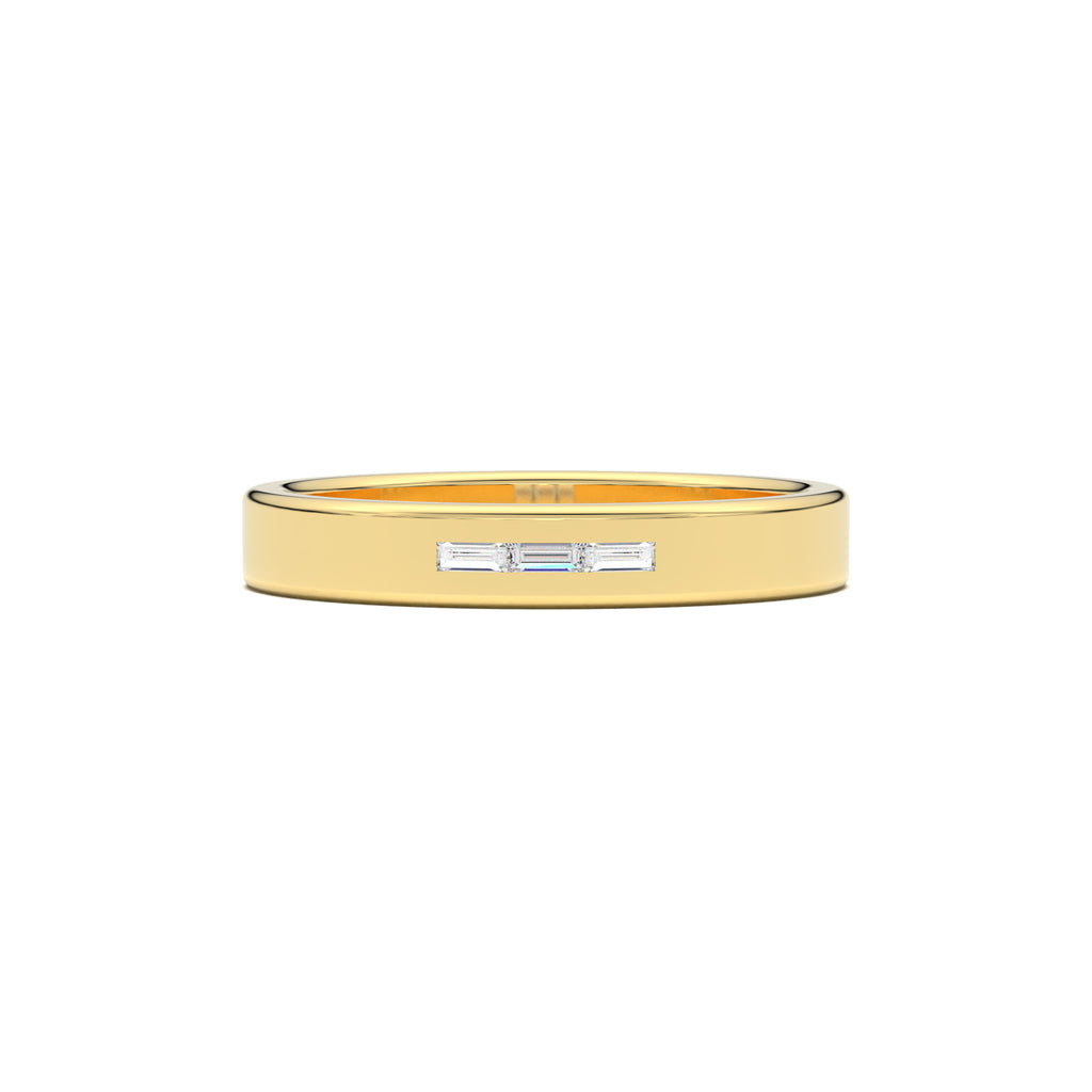 MR00128 horizontal baguette trio men's band yellow gold top view