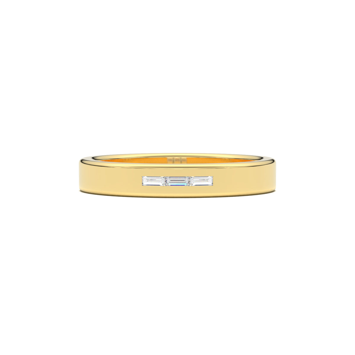 MR00128 horizontal baguette trio men's band yellow gold top view