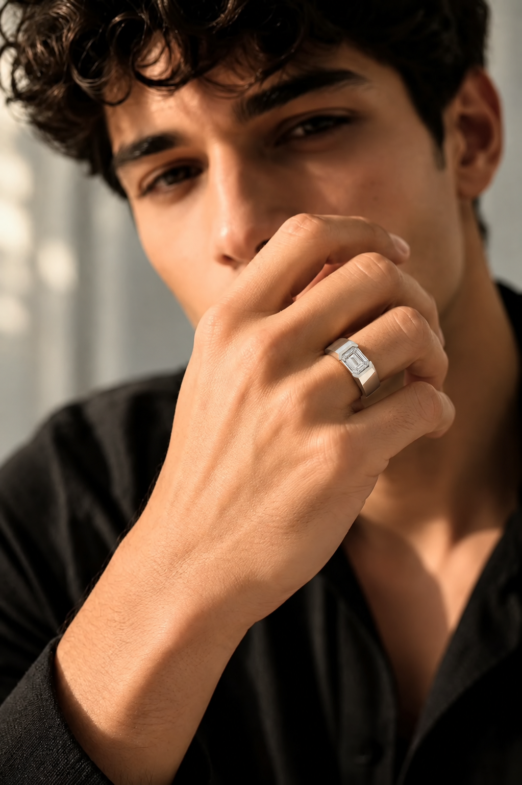 MR00129 east-west emerald men's ring model image