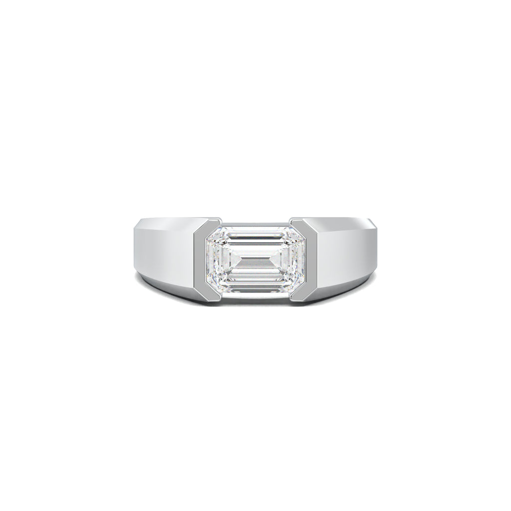 MR00129 east-west emerald men's ring white gold top view