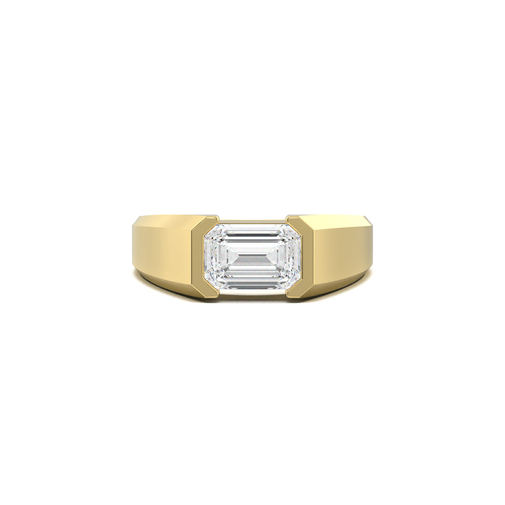 MR00129 east-west emerald men's ring yellow gold top view