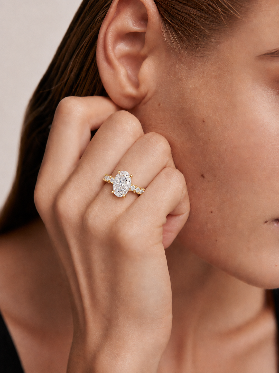 PR0010 engagement ring on model