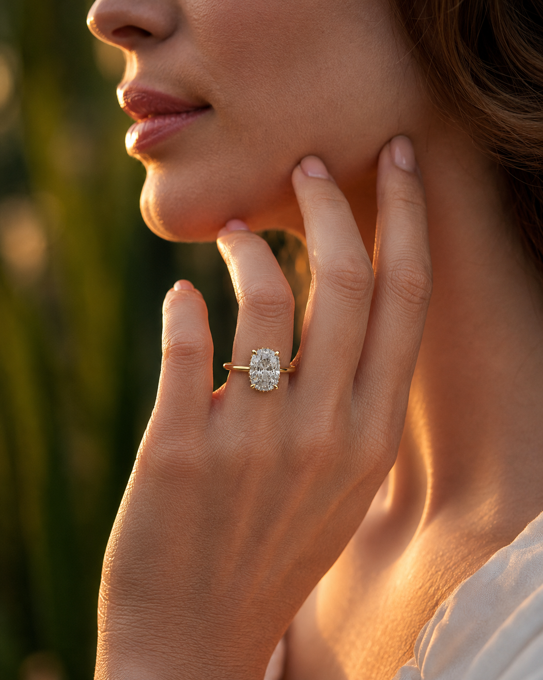 PR0014 cushion hidden halo engagement ring on model