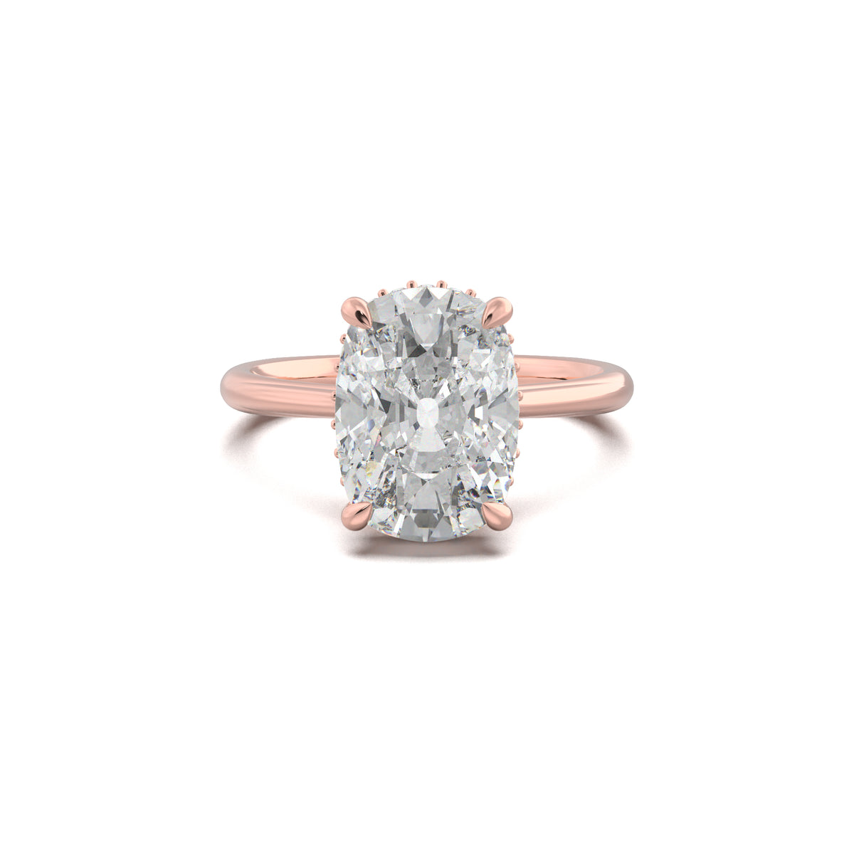 PR0014 cushion hidden halo engagement ring rose gold top view