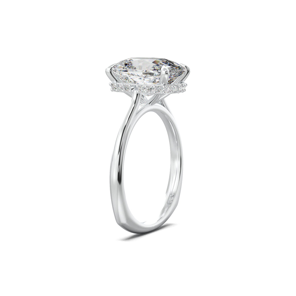PR0014 cushion hidden halo engagement ring white gold three-quarter view